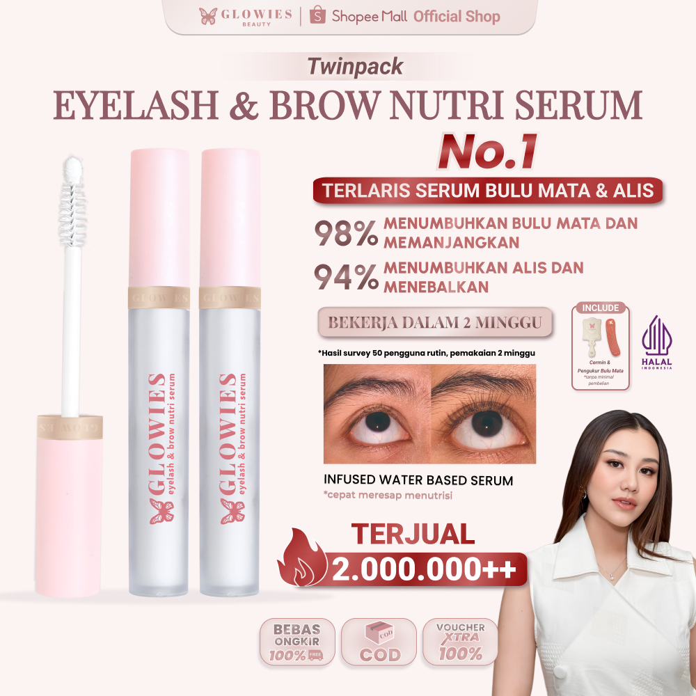 [2 PCS] Serum Bulu Mata dan Alis Serum Eyelash 4 ml Double Applicator Free Gifts Cermin & Pengukur B