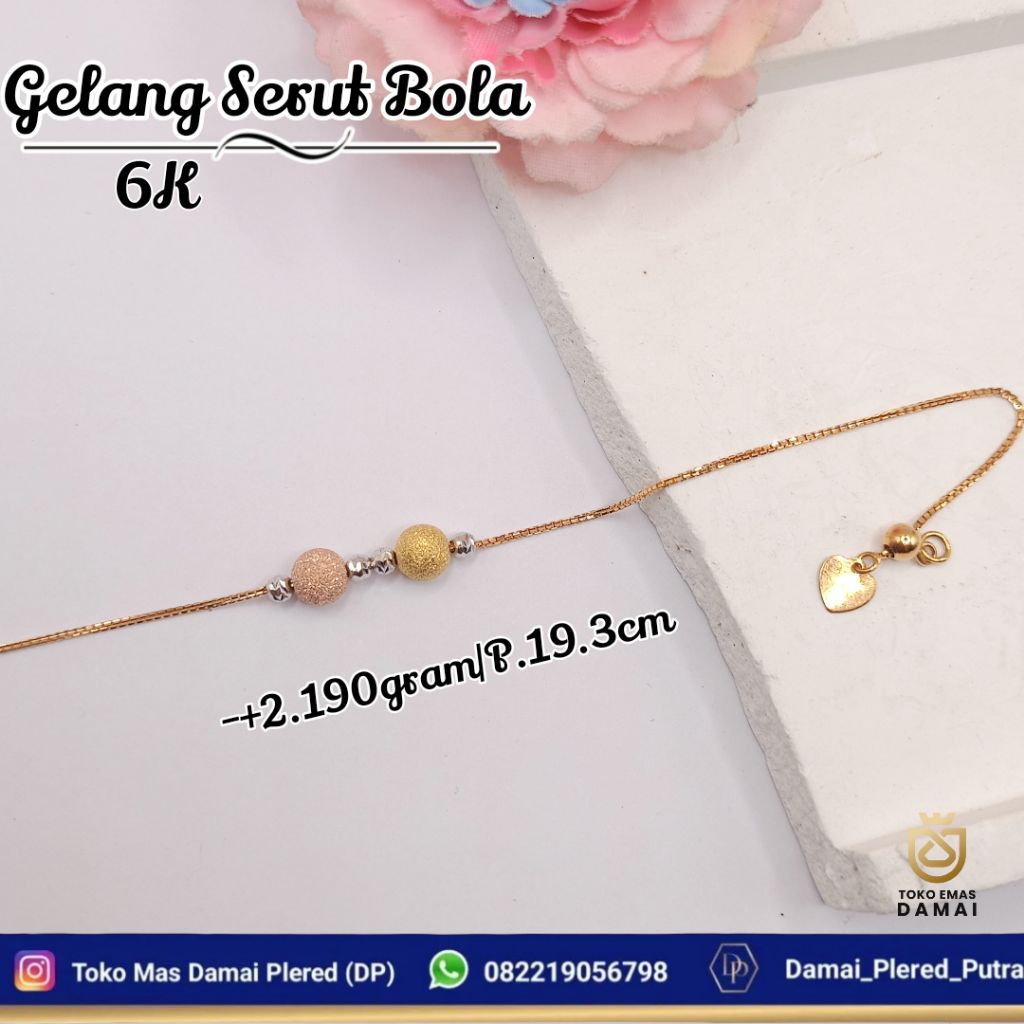 Gelang Serut Bola -Kadar emas 6k-Toko Mas Damai Plered