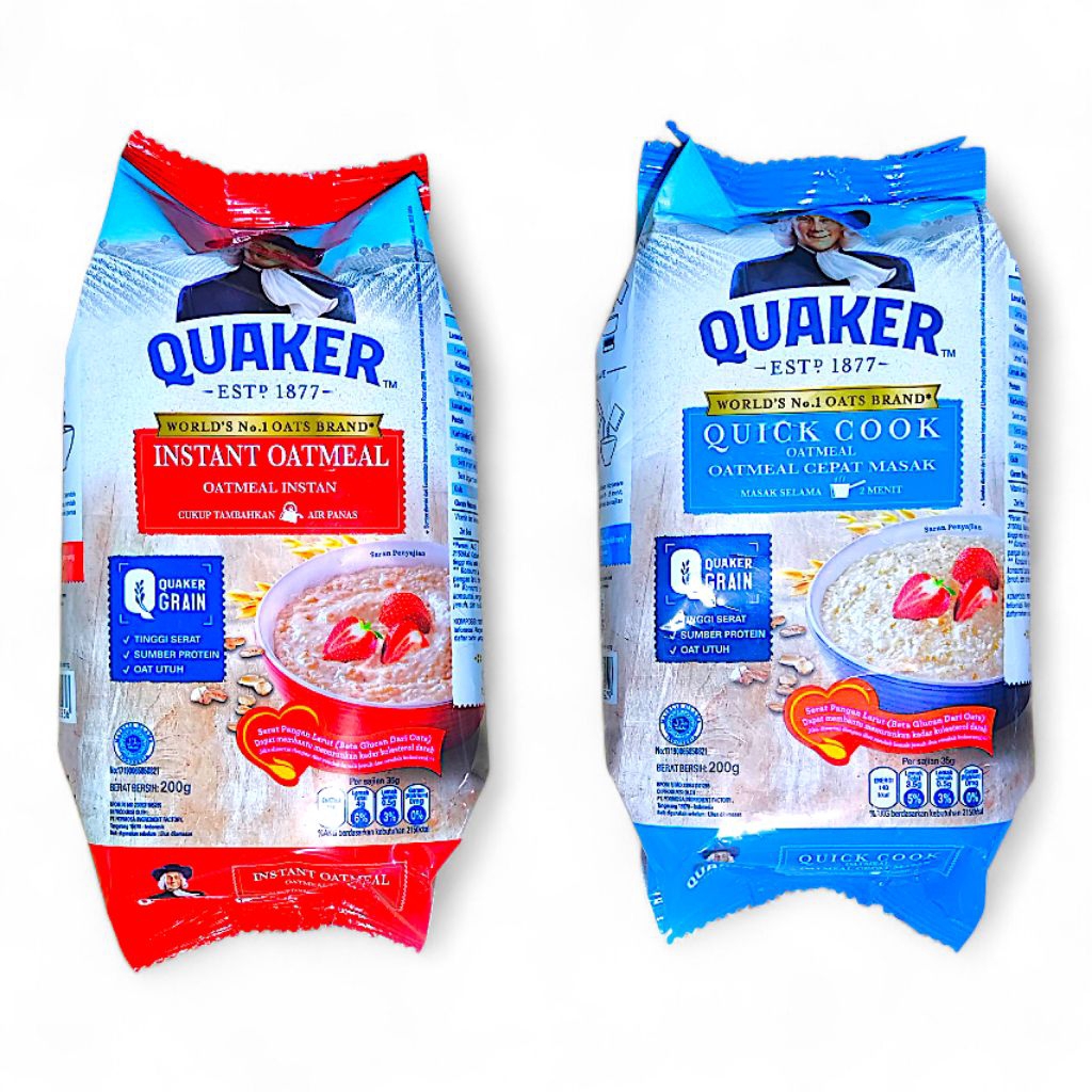 QUAKER OATMEAL 200g Instan (Merah) / Quick Cook (Biru) - 100% Oat Havermut Cepat Masak Sarapan Tingg