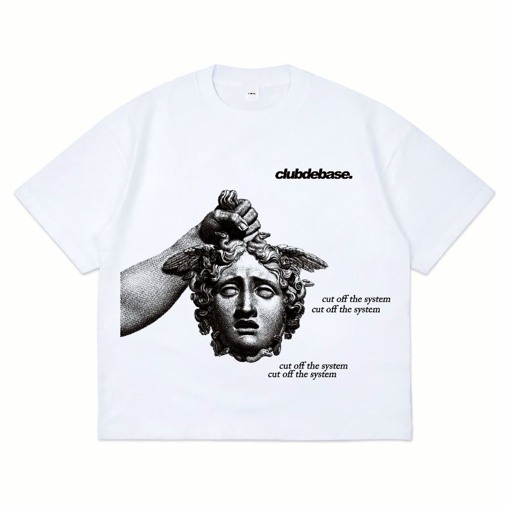 Baju Atasan Oversize Boxy Cut Off The System White, Kaos Boxy Cotton 20s Unisex