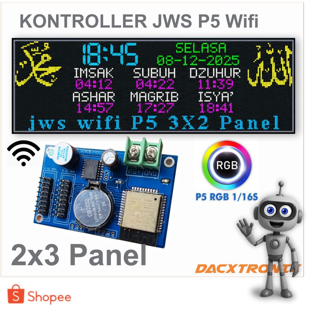 Kontroller JWS P5 RGB 2X3 Full color Khalifah wifi auto tartil