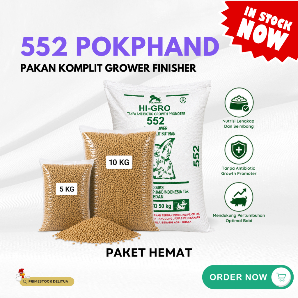 Pakan Babi 552 Pokphand Repack 5 Kg dan 10 Kg – Pakan Komplit Grower Finisher Tanpa AGP