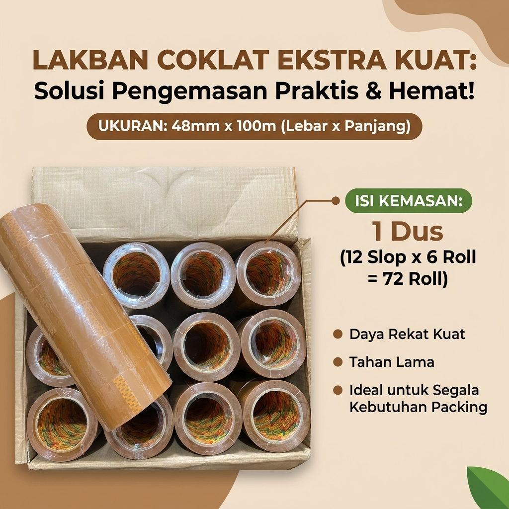 1 Dus Lakban Coklat Besar 48x100 - Isi 72 roll Pita Perekat Plastik Tidak Mudah Sobek Silasi Ukuran 