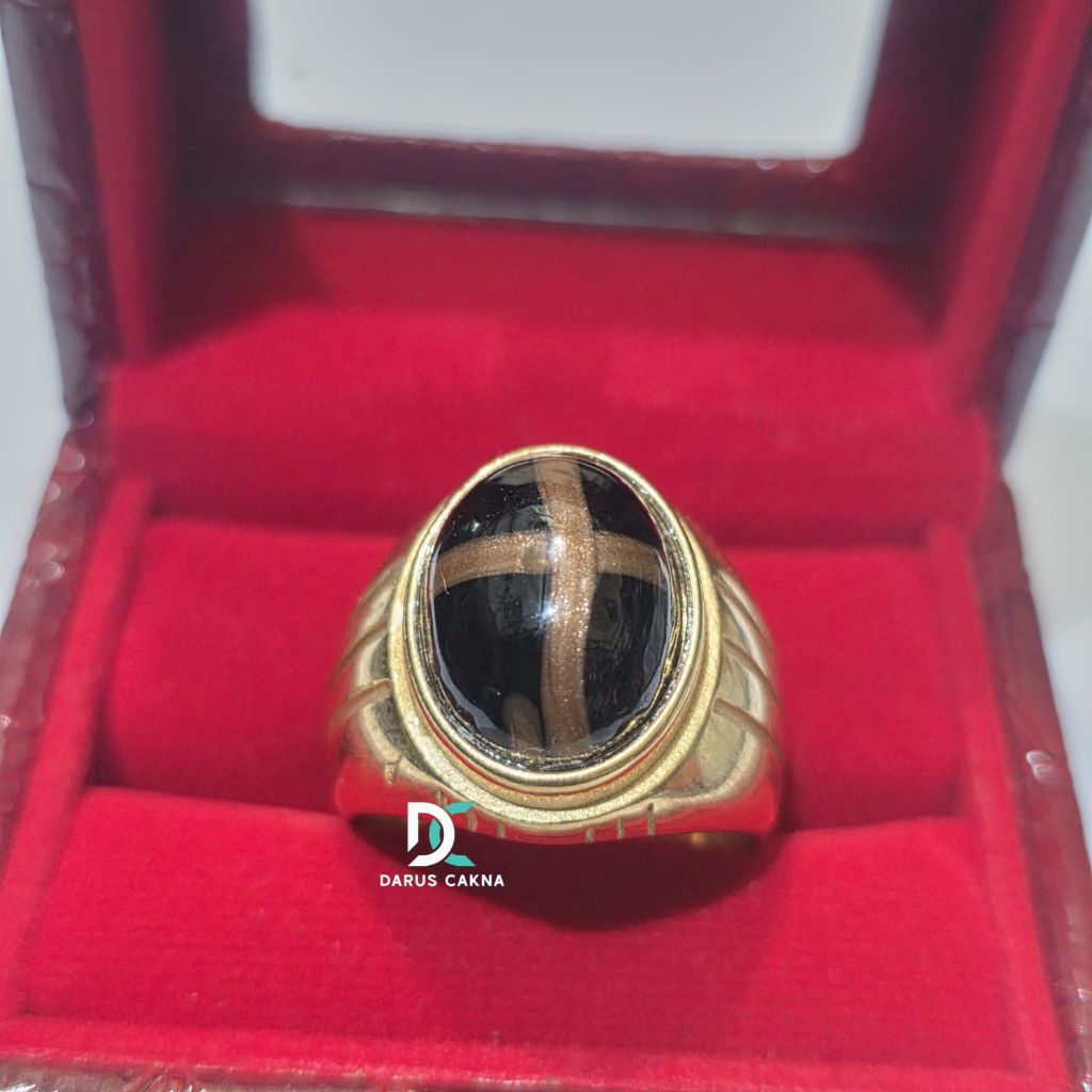 Cincin Batu Tapak Jalak Garis Emas Gold