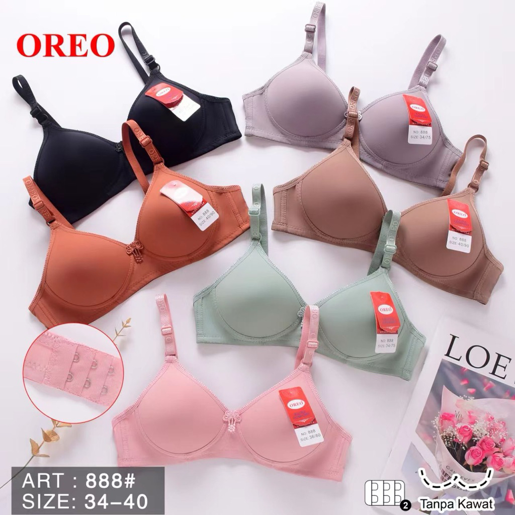 ( Paket 3Pcs) Bra Wanita Polos Oreo Cup Kecil Kait 2 BH Perempuan Kancing 2