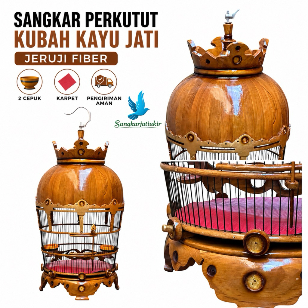 Sangkar Burung Perkutut Kubah Mahkota Kayu Jati Jeruji Fiber