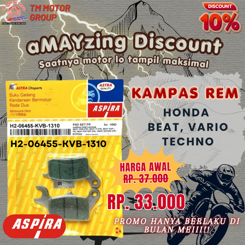 KAMPAS REM CAKRAM HONDA BEAT , VARIO TECHNO ORIGINAL ASPIRA