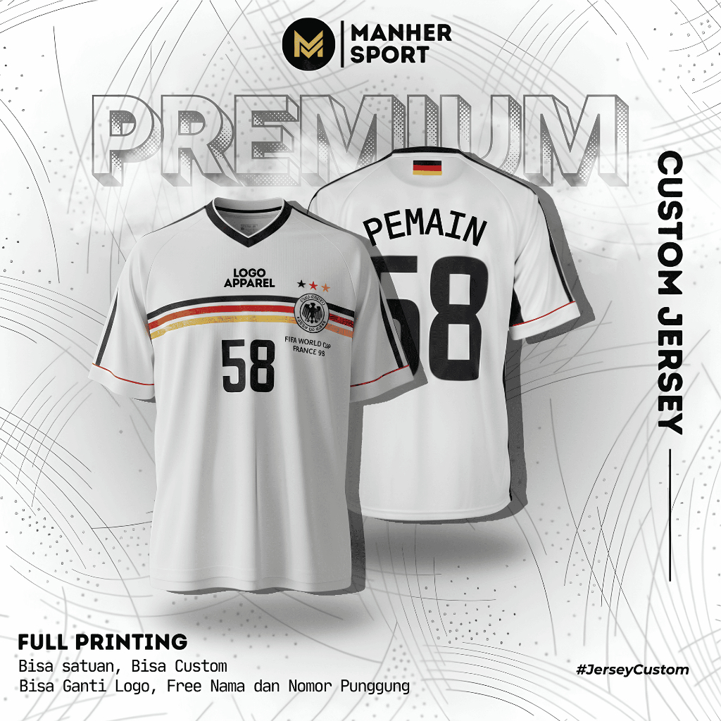 Jersey Jerman Germany 1998 Retro Full Printing custom