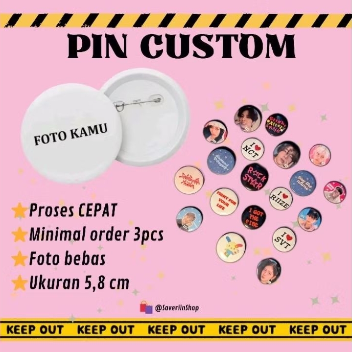 Pin peniti bros Custom // 5,8cm // Desain bebas // berbagai jenis Laminasi