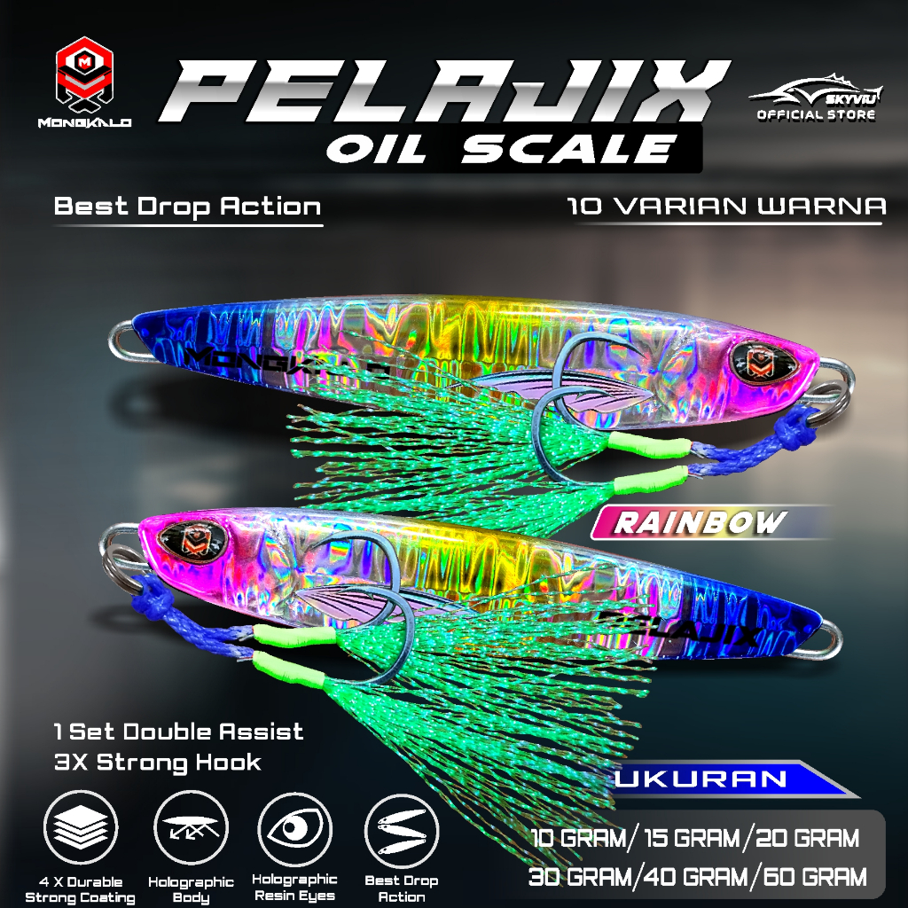 Metal Jig 40 Gram MONGKALO PELAJIX  Hologram Minyak Set Single Assist Hook Umpan Jigging Jiging Laut