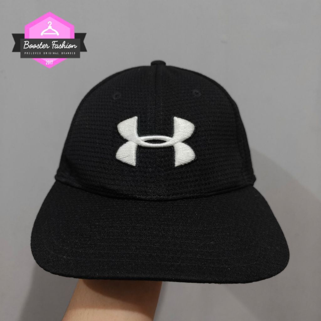 TOPI BASEBALL UNDER ARMOR HAT MEN BLACK SIZE M/L ORIGINAL