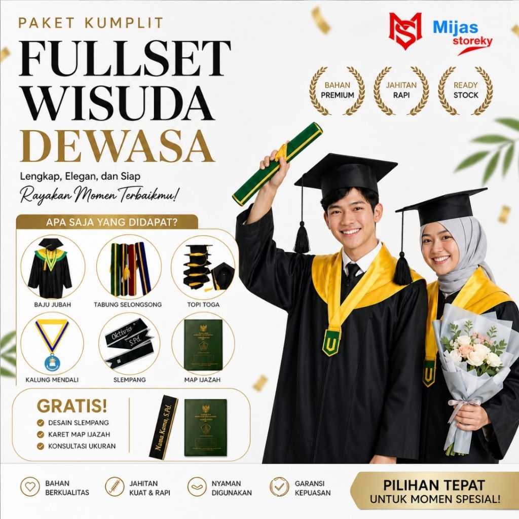 PAKET TOGA WISUDA / SATU SET PERLENGKAPAN WISUDA / Paket Perlengkapan Wisuda / Toga Wisuda Dewasa / 