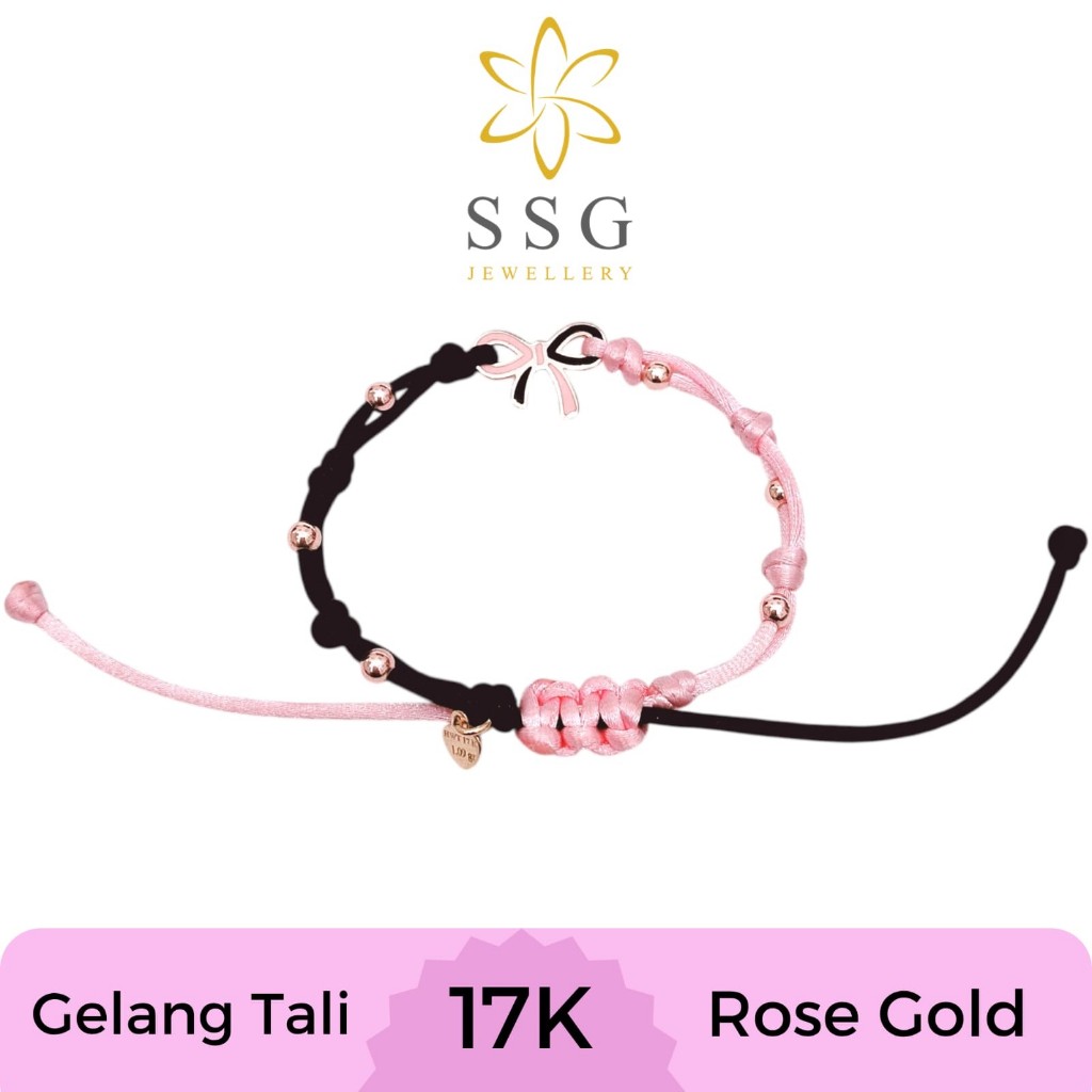 Gelang Tali Black & Pink Liontin Pita Rose Gold 17K - SSG JEWELLERY