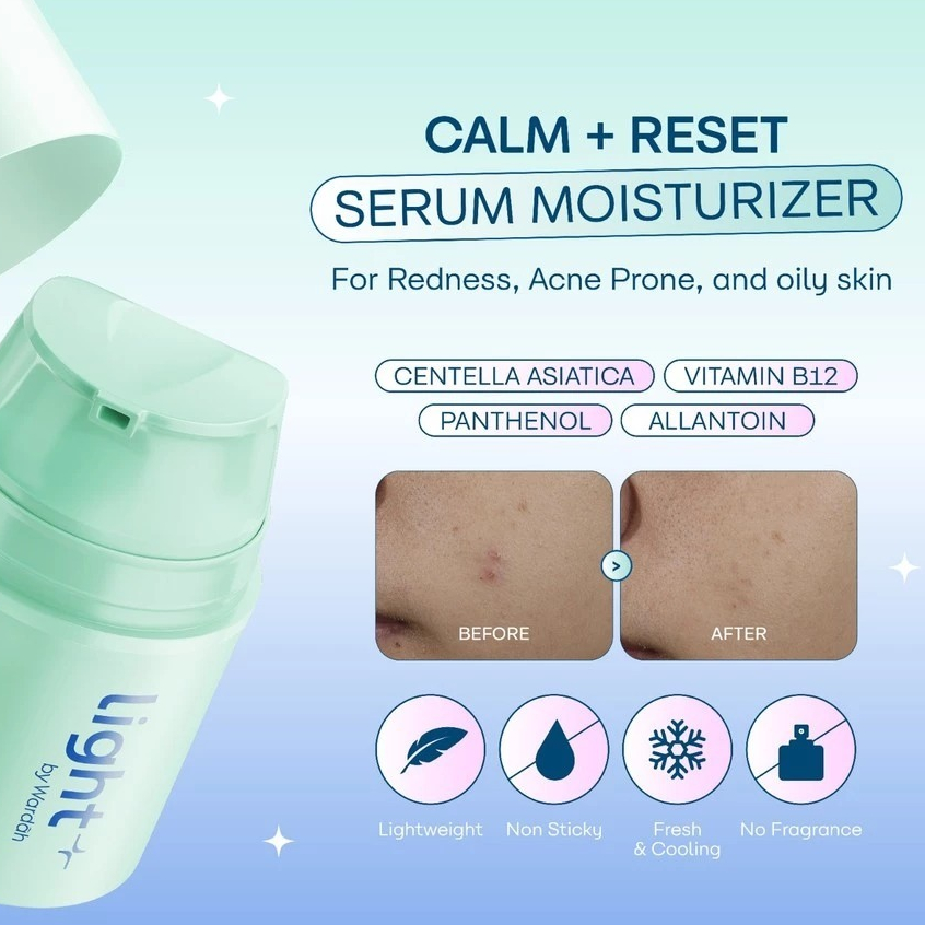 NEW LIGHTPLUS BY WARDAH VITAMIN B12 CALM + RESET SERUM MOISTURIZER 30G - Pelembap Wajah untuk Kulit 
