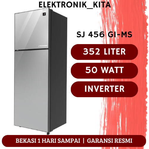 SHARP KULKAS 2 PINTU 352 LITER SJ 456 GI MS SJ456GIMS SJ-456GI-MS INVERTER GARANSI RESMI BEKASI