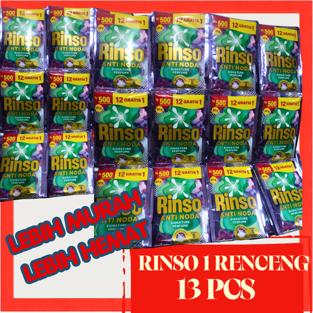 13 PCS RINSO CAIR SACHET LEBIH MURAH LEBIH HEMAT (1 RENCENG) RINSO UNGU, PINK, GOLD