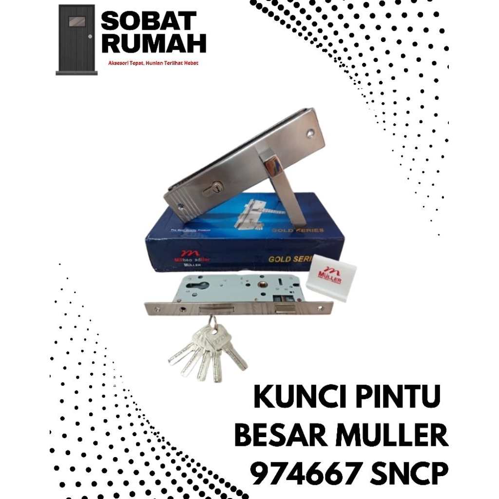 MULLER Kunci Pintu Besar 974667 SN/CP Handle Set Body Kunci & Silinder Kunci Pintu Rumah Premium