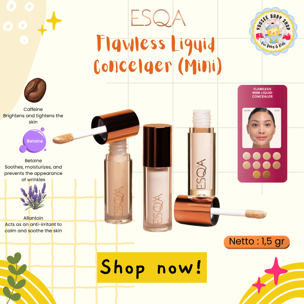 ESQA Flawless Liquid Concealer (MINI) -  Biscuit, Caramel, Granola, Vanilla - Formula Anti-Cracking 