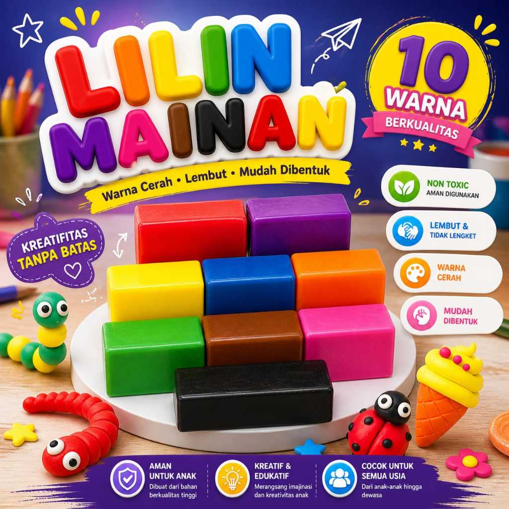 Lilin Mainan  Warna Warni Besar Plastisin Edukasi Anak
