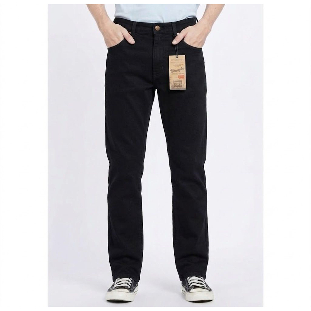 RADIShoop Celana jeans pria standar Reguler (non-strech) WRANGLE'R PRIA Denim Panjang Hitam Distro D