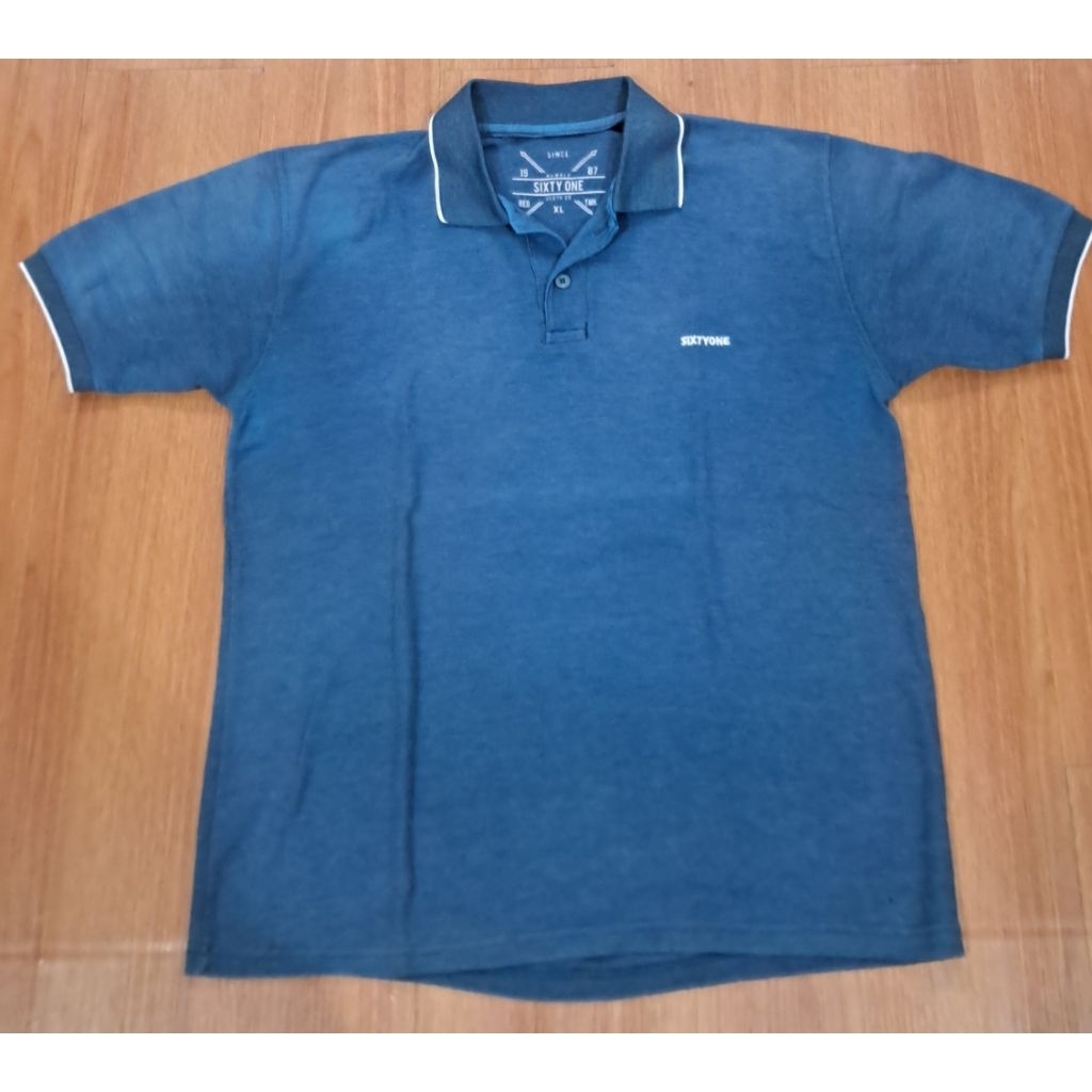 kemeja kaos kerah pria xl biru tosca sixtyone ori (pl)