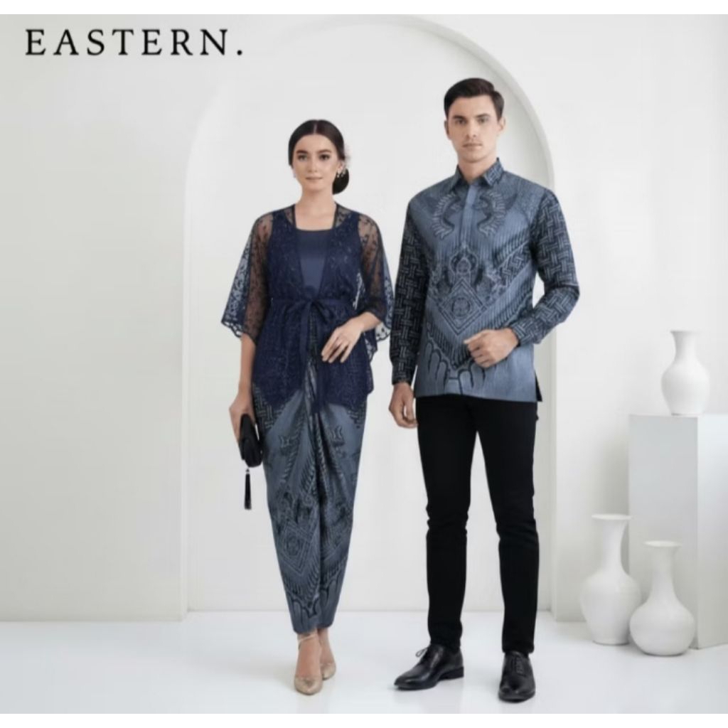 (Kebaya & Kemeja)Kebaya Couple Pasangan Brukat Tile Batik Modern Baju Kondangan Wanita Kekininan