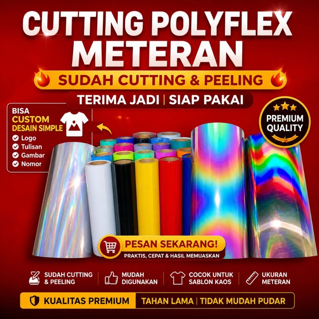 Cutting Polyflex Meteran – Sudah Cutting & Peeling | Siap Pakai untuk Sablon Kaos