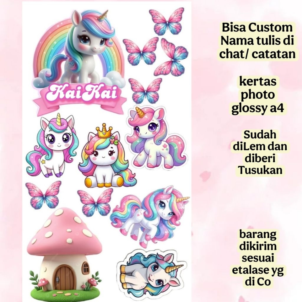 Topper Cake Unicorn Custom nama / Hiasan Kue Kuda Pony Happy Birthday
