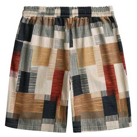 Celana Pendek Pria Motif Kotak Abstrak Casual Beach Short Pants Pinggang Karet Santai Kekinian