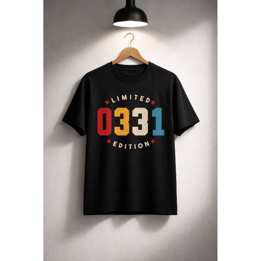 Kaos Jember Kode 0331, Hitam dengan Desain Kode Kota Jember cotton combed 24s,  untuk pria