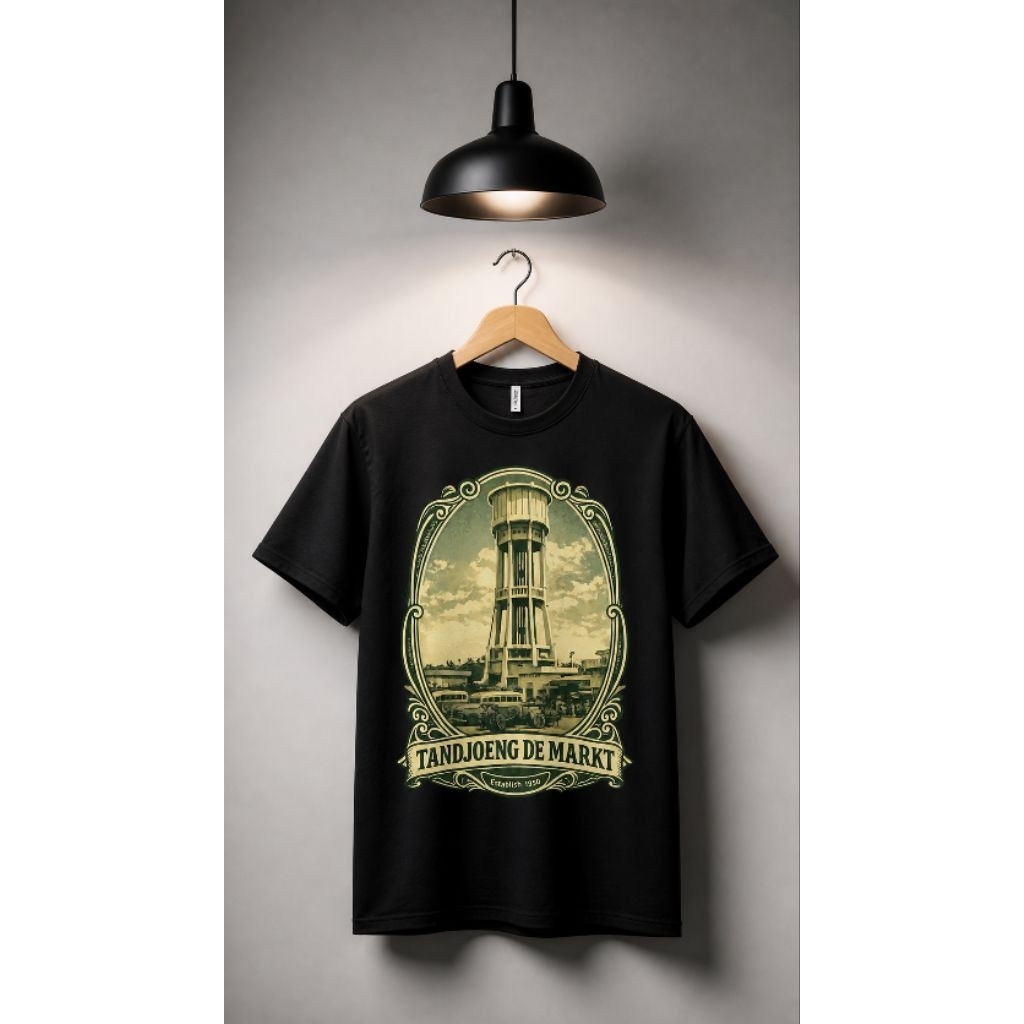 Kaos Jember "Tandjoeng De Markt" dengan Desain Tower Air Landmark Jember untuk Pria