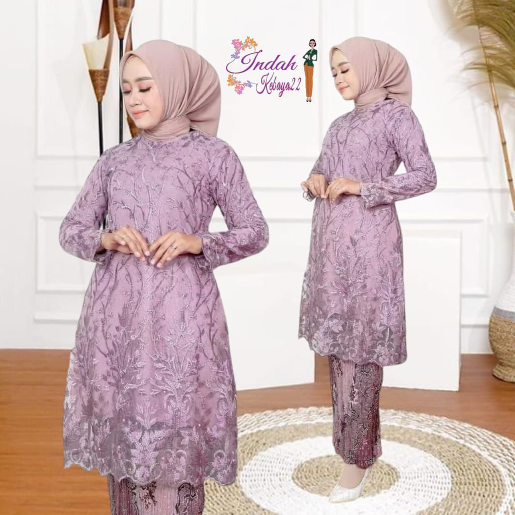 Set Kebaya Tunik Kurung Melayu Brokat Tulle Baju Wanita Kondangan Lamaran Modern Elegan Remaja