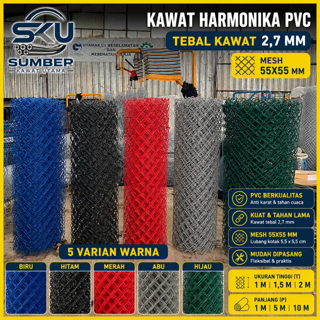 Kawat Harmonika PVC Tebal 2.7mm Pagar Anti Karat Kandang Taman Chain Link
