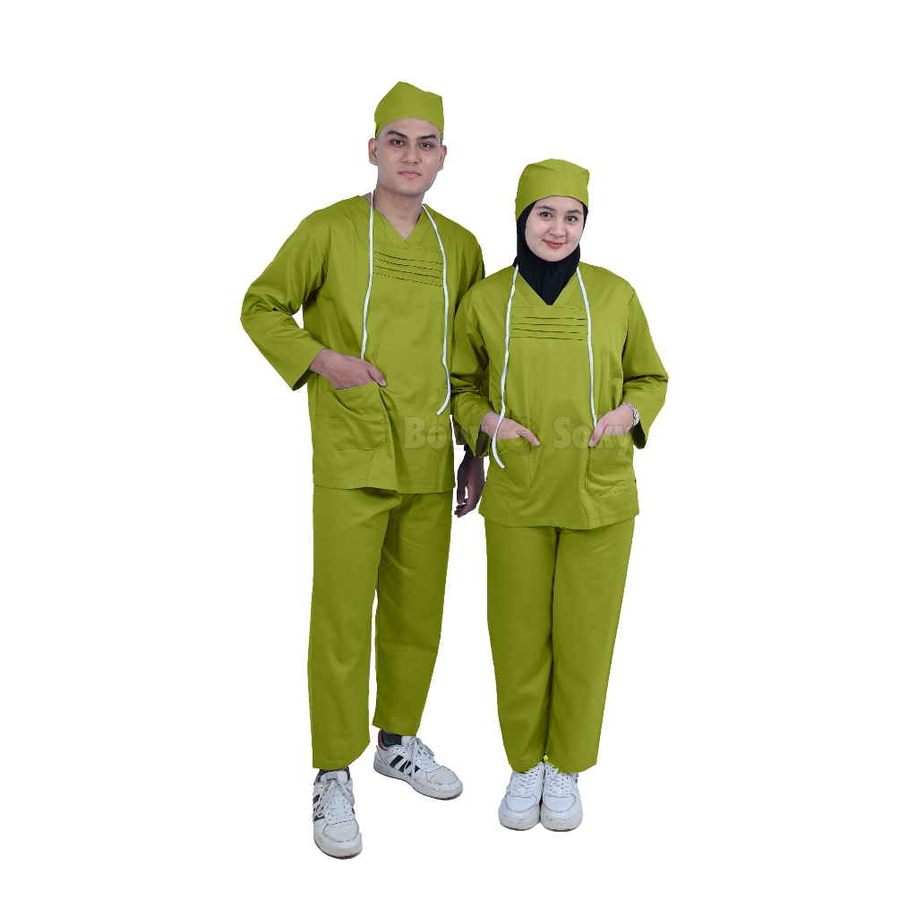 Baju Jaga Ok One Set, Baju Oka Lengan Panjang, Seragam Medis - Hijau Lemon