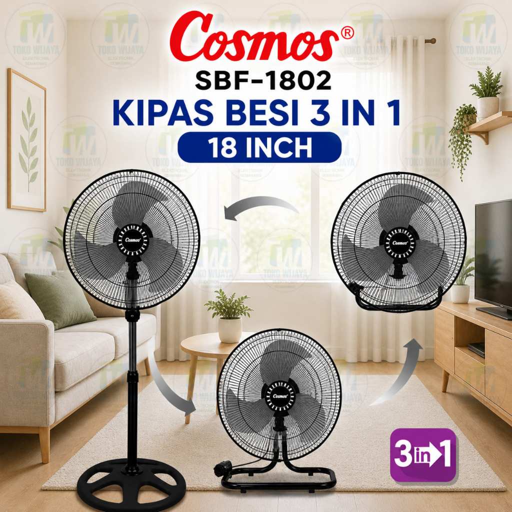 COSMOS SBF 1802 KIPAS ANGIN TORNADO 3 IN 1 INDUSTRIAL SBF1802 MEJA DINDING BERDIRI KIPAS ANGIN BESI 