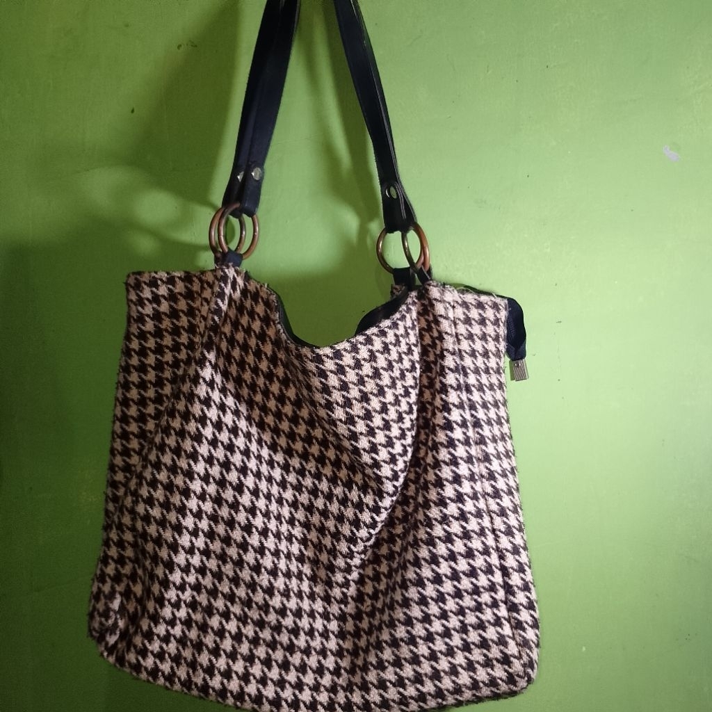 Tas totebag Kuliah bahan Tweet rajut tali kulit