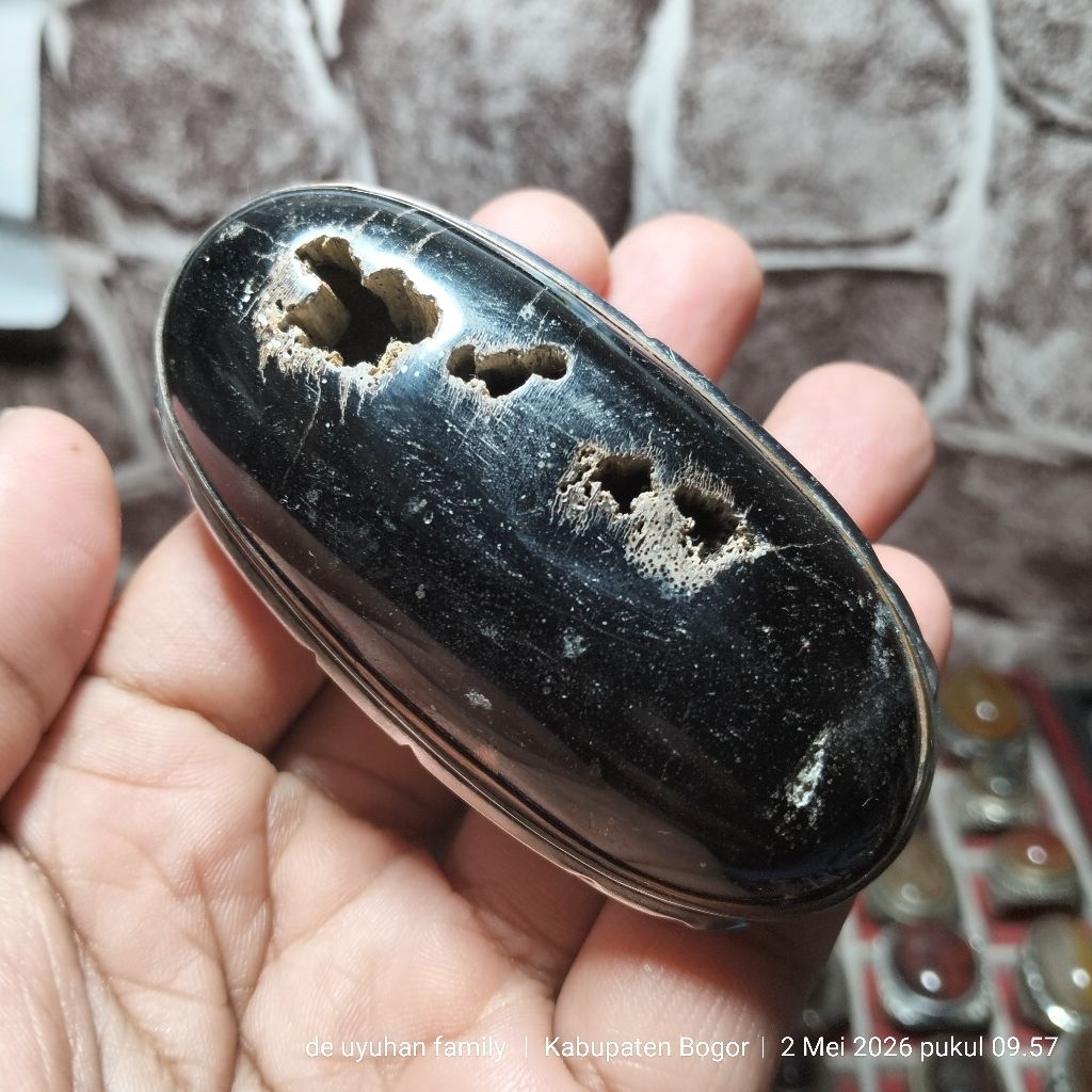 akik combong material kelor ring monel handmade