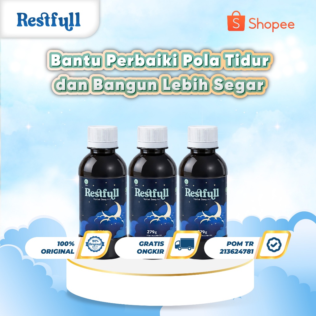 Pola Tidur Jadi Lebih Baik - 3 Botol Restfull Insomnia - Ekstrak Akar Valerian, Ekstrak Biji Pala da