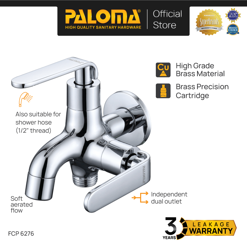 PALOMA FCP 6276 Keran Cabang Shower Bak Mandi Double Tembok Kran Air Brass Kuningan Chrome Krom