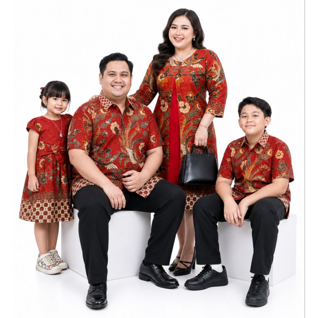 SERAGAM BATIK FAMILY MERAH SERAGAM KELUARGA MERAH SERAGAM PESTA MERAH BAJU SERAGAM KELUARGA SERAGAM 