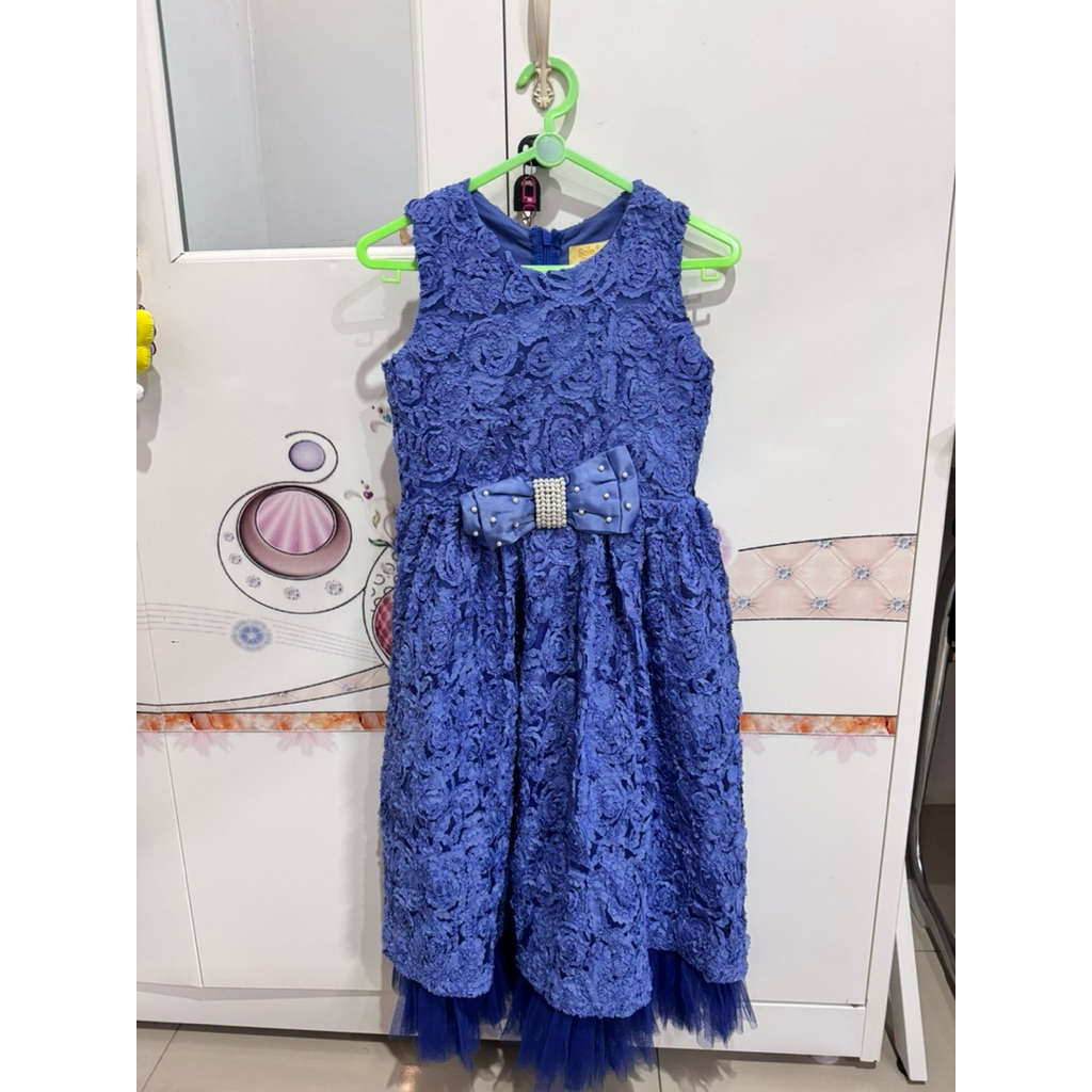 Dress Pesta Anak Bahan Brokat Warna Biru (Preloved) READ DESK