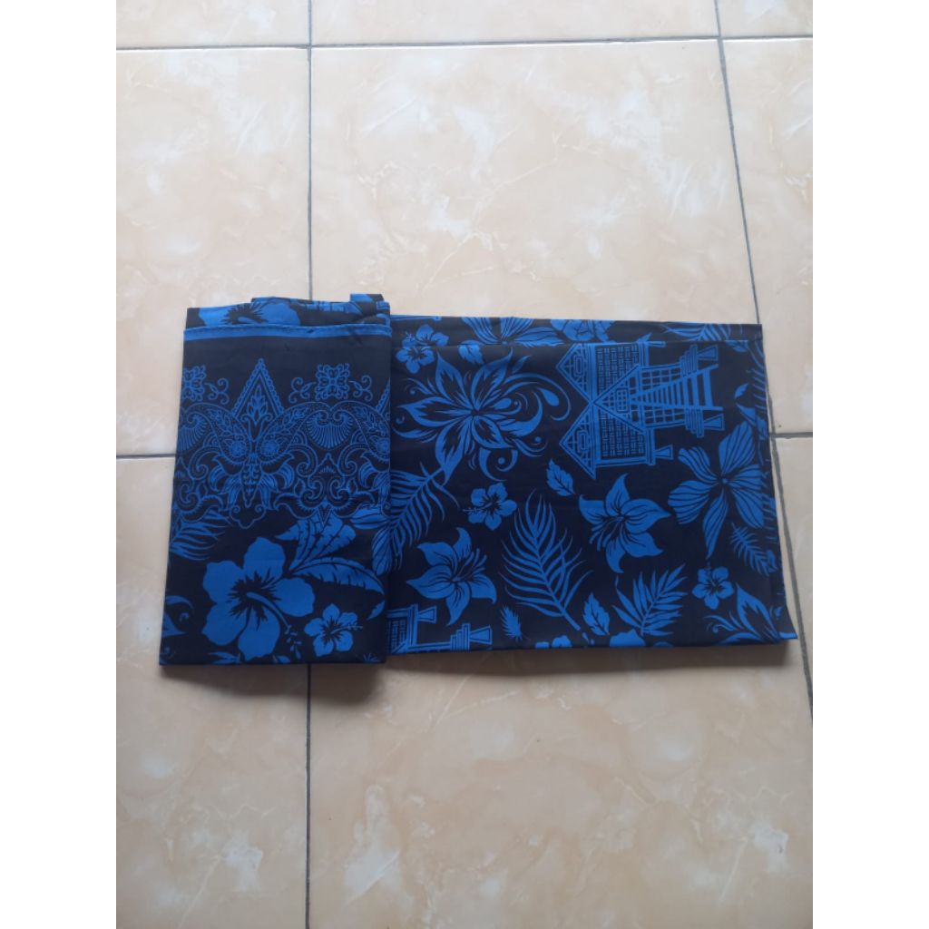 BAHAN BATIK BADUY / KAIN BATIK BADUY MOTIF LEUIT , KEMBANG SEPATU, DAUN KELAPA WARNA BIRU UKURAN 2M×