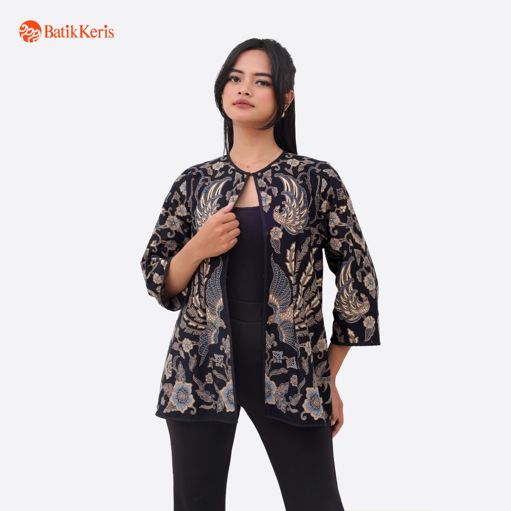 Batik Keris Outer Batik Lengan 7/8 Motif Sangga Wilis - Black