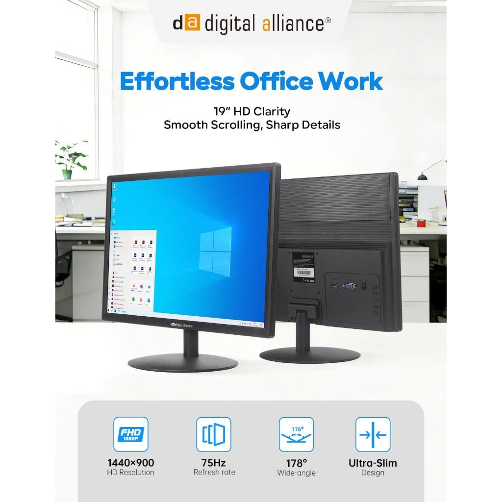 DIGITAL ALLIANCE DA19-BGS75T MONITOR 19 INCH HD 900P 5MS 75HZ VGA HDMI