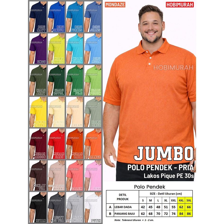 Kaos Polo PENDEK JUMBO 4XL 5XL - Pria Wanita  |  Kerah Polos Jumbo  |  Mondaze