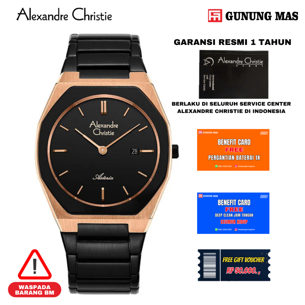Alexandre Christie Asteria Jam Tangan Pria AC 8670 MD BBRBA Black Dial Black Stainless Steel 100% Or