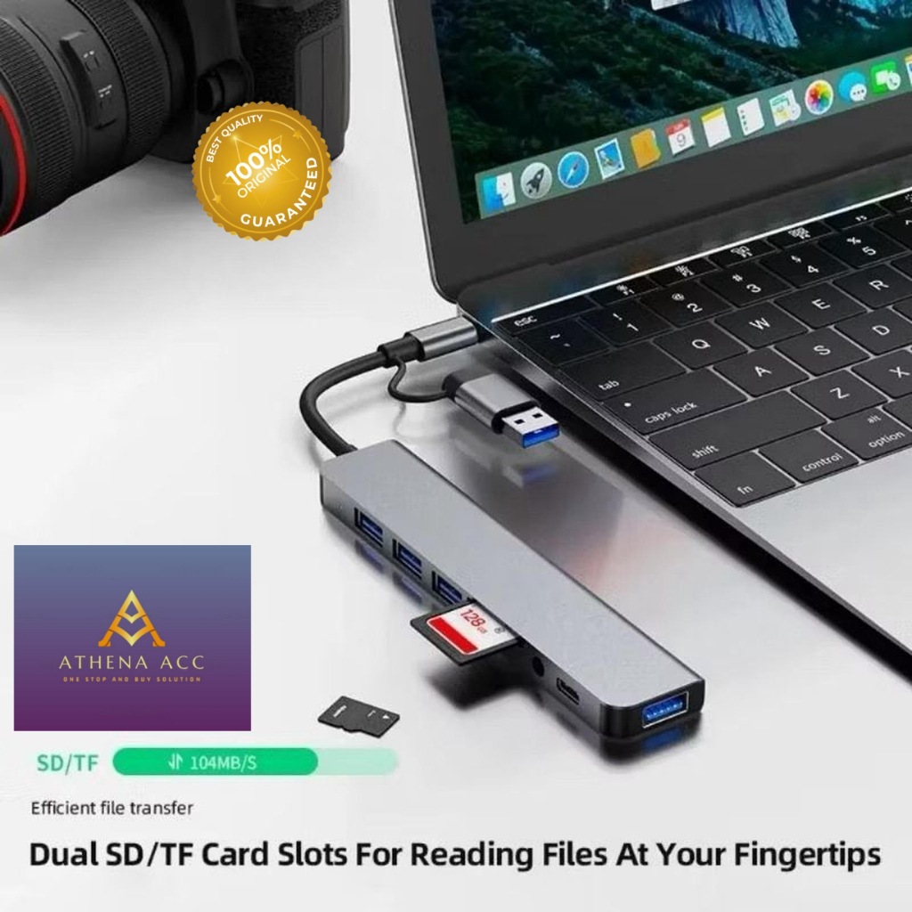 YWX CONVERTER Usb 3.0 HUB & Type C 8 in 1 Adapter Port Usb Hub #4USB+SD+TF+Jack Audio 3.5 Card Reade