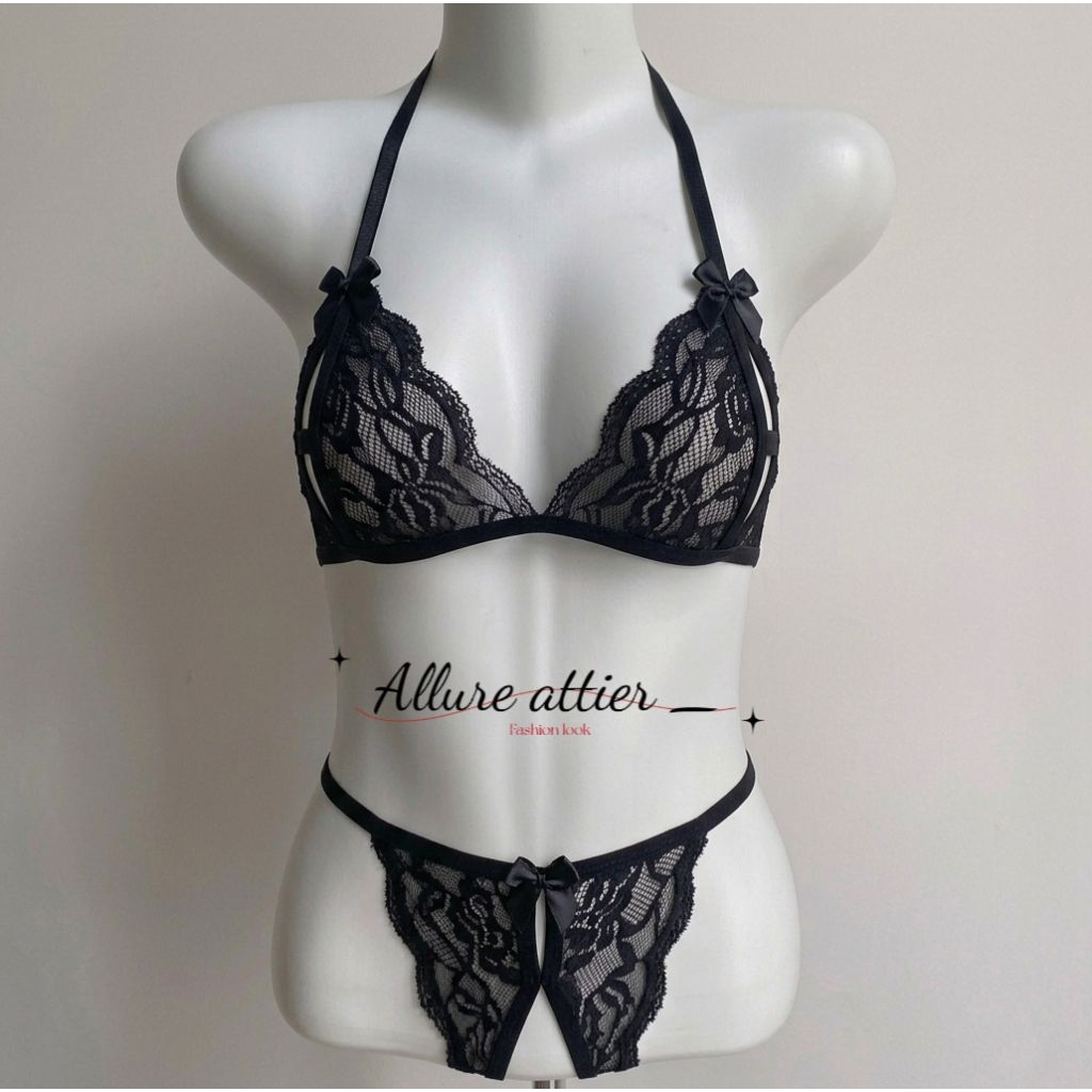 Allure attier Pakaian Dalam Wanita Set Bra G String Renda Silk  Bikini Transparant Hot 1101