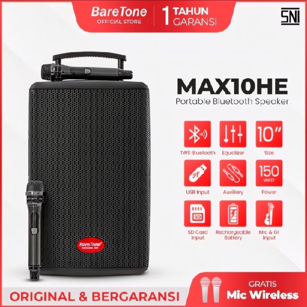 BARETONE Speaker 10inch Portable Bluetooth MAX10HE