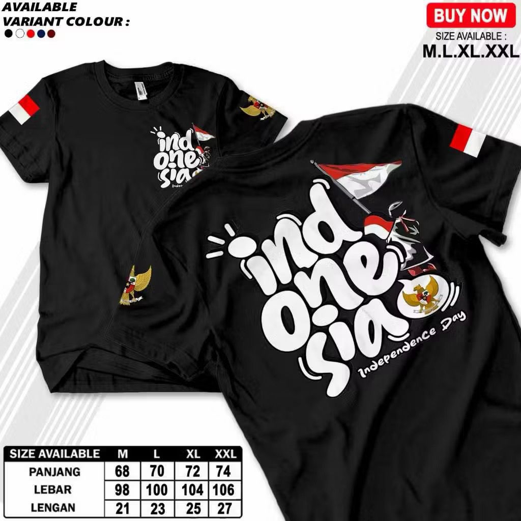 ￼Kaos Kemerdekaan Indonesia "Indonesia" - Tulisan Indonesia Putih Kaos Panitia Kemerdekaan / Kaos 17